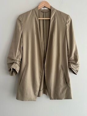 Aritzia Babaton Power Linen Blazer Jacket in Tan Women’s Size 0
